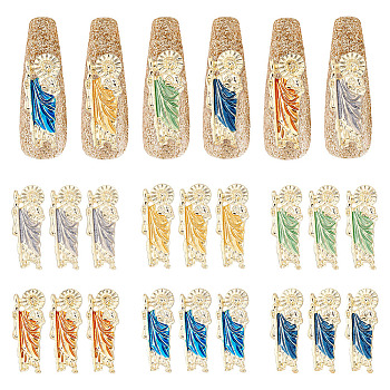 18Pcs 6 Colors Zinc Alloy Enamel Cabochons, Nail Art Decoration Accessories, Saint Jude Figaro, Light Gold, 25.5x10x3mm, 3pcs/color