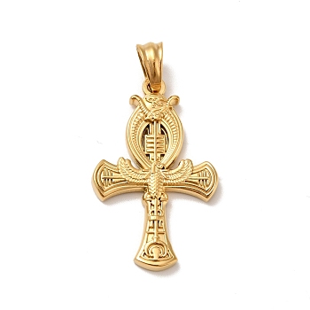 Ion Plating(IP) 304 Stainless Steel Pendants, Cross Charms, Golden, 33.5x21x3mm, Hole: 5x7mm