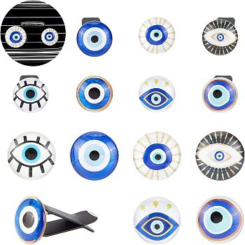 14Pcs Evil Eye Glass Car Air Vent Clips, Cute Automotive Interior Trim, with Magnetic Ferromanganese Iron & Plastic Clip, Mixed Color, 31~35mm