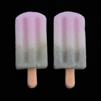 Flocky Resin Beads, Half Drilled Beads, Ice Cream, Pink, 37.5x15.5x5.5mm, Hole: 1.2mm