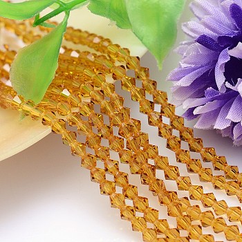 Faceted Imitation Austrian Crystal Bead Strands, Grade AAA, Bicone, Goldenrod, 4x4mm, Hole: 0.7~0.9mm, about 200pcs/strand, 28 inch