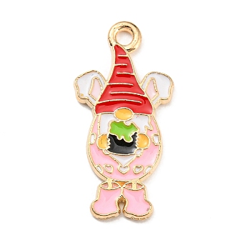 Easter Theme Alloy Enamel Pendants, Light Gold, Gnome Charm, Red, 26x12.5x1.5mm, Hole: 2mm