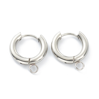 201 Stainless Steel Huggie Hoop Earring Findings, with Horizontal Loop and 316 Surgical Stainless Steel Pin, Stainless Steel Color, 18x16x3mm, Hole: 2.5mm, Pin: 1mm