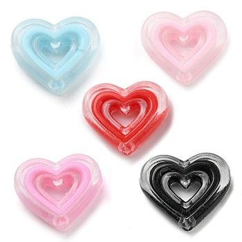 Acrylic Beads, Bead in Bead, Heart, Mixed Color, 19.5x23x6mm, Hole: 3mm, about 280pcs/500g