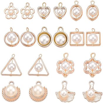 ABS Plastic Imitation Pearl Pendants, with UV Plating Acrylic Findings, Mixed Shapes, Light Gold, 82x82x27mm