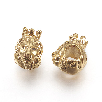 316 Surgical Stainless Steel European Beads, Large Hole Beads, Lion, Golden, 13x9x11mm, Hole: 4.5mm