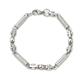 Non-Tarnish 304 Stainless Steel Column Link Bracelets for Men, Stainless Steel Color, 8-7/8~8-1/4 inch(21~22.5cm)