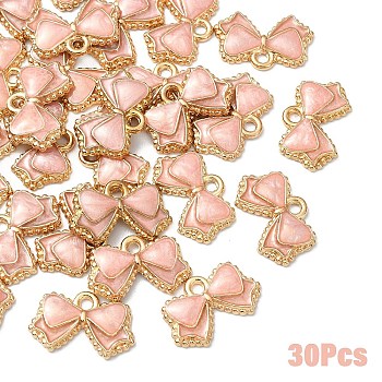 30Pcs Alloy Enamel Pendants, Bowknot, Light Gold, Pink, 10x16x2mm, Hole: 1.4mm