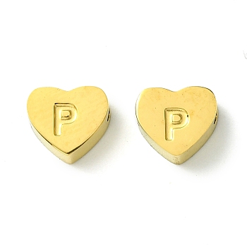 Ion Plating(IP) 316 Surgical Stainless Steel Beads, Love Heart with Letter Bead, Real 18K Gold Plated, Letter P, 5.5x6.5x2.5mm, Hole: 1.4mm