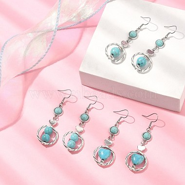 3 paire 3 style 304 boucles d'oreilles pendantes en acier inoxydable avec perles synthétiques turquoise pour femme(EJEW-JE05380)-4