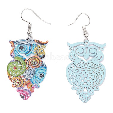 Spray Painted Stainless Steel Owl Dangle Earrings(EJEW-I256-12P)-2