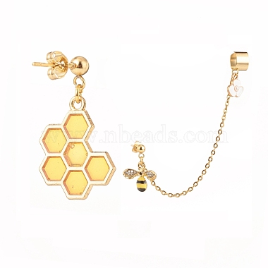 Bee and Honeycomb Alloy Asymmetrical Earrings with Enamel(EJEW-JE04887)-6