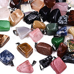 Natural & Synthetic Mixed Gemstone Tumbled Stone Pendants, Nuggets Charms with Platinum Toen Brass Bails, Mixed Dyed and Undyed, 18~30x11~22x4~22mm, Hole: 6x2mm(G-Q608-12)