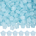 150Pcs Transparent Spray Painted Glass Beads, Flower, Light Sky Blue, 12.5x13x6mm, Hole: 1mm(GLAA-SP0001-23A)
