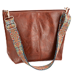 PU Leather Shoulder Bags with Ethic Bag Starp, Trapezoid, Light Gold, Saddle Brown, 250~330x115x250mm(AJEW-WH20816-217B)