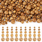 300Pcs 5 Styles Natural Wood Beads, Undyed, Round, Dark Goldenrod, 5.5~15mm, Hole: 1.8~2mm(WOOD-TA0002-86)