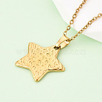 304 Stainless Steel Pendant Necklaces, Textured Star, Ion Plating(IP), Real 18K Gold Plated, 17.72~18.11 inch(45~46cm)(NJEW-T018-45G)