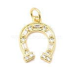 Brass Micro Pave Cubic Zirconia Pendants, Long-Lasting Plated, Rack Plating, Lead Free & Cadmium Free, Horseshoe Charms, Clear, 17x12x2.5mm, Jump Ring: 4.5x1mm, Inner Diameter: 2mm(KK-H267-023A-G)