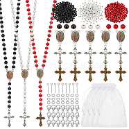 Elite Wood Rosary Beaded Style Necklaces Bracelet Making Finding Kit, Cross & Virgin Mary Alloy Pendants Jewelry Set, Mixed Color, 6x4~5mm, Hole: 2mm(DIY-PH0021-65)