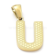 Ion Plating(IP) 316L Surgical Stainless Steel Pendants, Real 18K Gold Plated, Letter Charm, Textured, Letter U, 17x11x1.6mm, Hole: 3.5mm(STAS-Q247-01G-21)