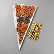 OPP Plastic Triangle Packaging Bags, with Goledn Tone Wire Twist Ties, Pumpkin, 30x16x0.01cm, 100pcs/bag(ABAG-WH20007-01B)