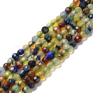 Natural Agate Beads Strands, Faceted Round, Dyed & Heated, Yellow Green, 4~4.2x4~4.1mm, Hole: 0.8mm, about 89~93pcs/strand, 14.37''(36.5cm)(G-Q1000-01B)