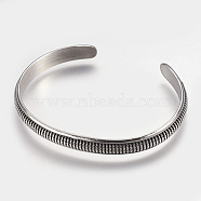 304 Stainless Steel Cuff Bangles, Antique Silver, 1-3/4 inchx2-1/4 inch(45x57mm)(BJEW-P192-07AS)