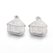 201 Stainless Steel Pendants, House, Stainless Steel Color, 14x13x3mm, Hole: 1.2mm(STAS-O118-58P)