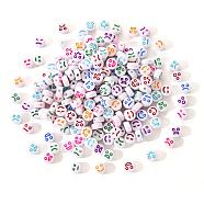 White Opaque Acrylic Beads, Flat Round with Expression, Mixed Color, 7x4mm, Hole: 1.6mm, 200pcs/set(MACR-YW0001-20)