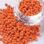 Baking Paint Glass Seed Beads, Orange Red, 6/0, 4~5x3~4mm, Hole: 1~2mm, about 500pcs/50g, 50g/bag, 18bags/2pounds(SEED-US0003-4mm-K4)