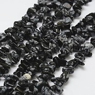Natural Snowflake Obsidian Beads Strands, Chip, Black, 3~5x7~13x2~4mm, Hole: 0.4mm, 34.9 inch(X-G-F328-10)