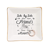 Porcelain Square Ring Holder, Jewelry Tray, for Holding Small Jewelries, Rings, Necklaces, Earrings, Bracelets, Trinket, for Women Girls Birthday Gift, Word, 10.5x10.5x2.7cm(DJEW-WH0013-002)