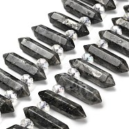 Natural Larvikite Double Terminated Point Beads Strands, with Glass Beads, Faceted Bullet, Top Drilled, 31~33x7~9x7~9mm, Hole: 1mm, about 26~27pcs/strand, 15.16~15.75''(38.5~40cm)(G-H069-A06-01)