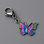Butterfly Alloy Enamel Pendant Decoration, Stainless Steel Lobster Clasp Charms, Clip-on Charms, for Keychain, Purse, Backpack Ornament, Dodger Blue, 39mm(HJEW-WH0042-73A)