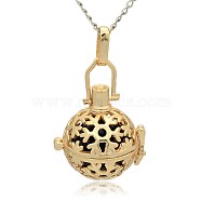Golden Tone Brass Hollow Round Cage Pendants, with No Hole Spray Painted Brass Ball Beads, Black, 35x25x21mm, Hole: 3x8mm(KK-J232-08G)