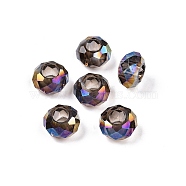 Transparent Glass European Beads, Large Hole Beads, AB Color Plated, Faceted, Rondelle, Slate Gray, 13~14x7.5~8mm, Hole: 5.5~6mm(GPDL-N005-D14mm-A17)