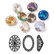 K9 Glass Rhinestone Pointed Back Cabochons, Back Plated, Faceted, Diamond, Flower Pattern, Mixed Color, 14x7mm(RGLA-P030-06A-M01)