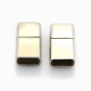 Tarnish Resistant Mixed Styles Glazed or Matte Rectangle 304 Stainless Steel Magnetic Necklace Clasps, with Glue-in Ends, Stainless Steel Color, 25x14x8mm, Hole: 6x11.5mm(STAS-I011-11B)