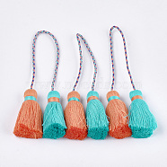 Polycotton(Polyester Cotton) Tassel Big Pendant Decorations, Two Tone, Dark Turquoise, 280~300mm(FIND-S302-01E)