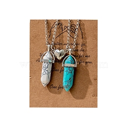 2Pcs 2 Style Synthetic Turquoise Hexagon Pendant Necklaces Set, Magnetic Matching Couple Necklaces for Valentine's Day, 15.75 inch(40cm), 1Pc/style(PW-WG74128-06)