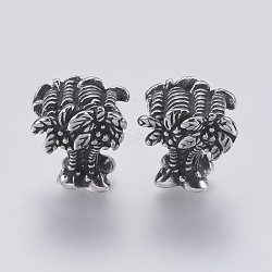 304 Stainless Steel Beads, Coconut Tree, Antique Silver, 14x14.5x12mm, Hole: 5mm(STAS-F139-061AS)