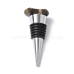 Moon Natural Tiger Eye Wine Stoppers, 304 Stainless Steel Bottle Stoppers, Cone, 71.5x30.5x27mm(DJEW-P021-D01)