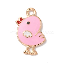 Alloy Enamel Pendants, Light Gold, Chicken Charm, Deep Pink, 21x14x2mm, Hole: 1.8mm(FIND-WH0152-089KCG-05)