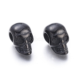 Halloween Ion Plating(IP) 304 Stainless Steel European Beads, Large Hole Beads, Skull Head, Gunmetal, 16x9.5x13mm, Hole: 5mm(STAS-F243-43B)