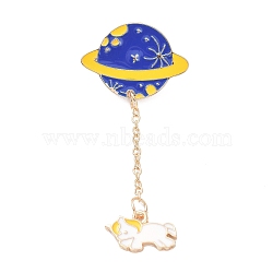 Alloy Enamel Brooches, Enamel Pin, Planet with Horse, Golden, Blue, 63mm, Pin: 1.2mm(JEWB-P007-01G)
