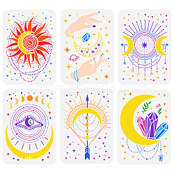 6Pcs 6 Styles Witch Theme PET Hollow Out Drawing Painting Stencils, for DIY Scrapbook, Photo Album, Witch Hand & Sun & Moon & Cluster Pattern, Mixed Patterns, 297x210mm, 1pc/style(DIY-WH0394-0013)