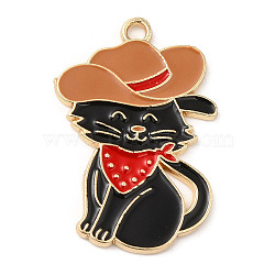 Light Gold Plated Alloy Enamel Pendants, Cat Shape, 29x19.5x1.5mm, Hole: 1.8mm(ENAM-L041-01D)