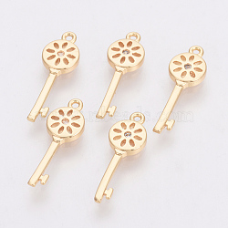 Brass Micro Pave Cubic Zirconia Pendants, Key, Nickel Free, Real 18K Gold Plated, 18x6x1.5mm, Hole: 1mm(ZIRC-Q002-134G)