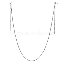 SHEGRACE Alloy Dangle Earrings, Long Chain Earlace Earring Necklace, with Rhinestone and Shell Pearl, Platinum, 560mm(JE768A)