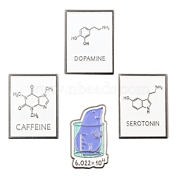4Pcs 4 Style Alloy Enamel Brooches, Enamel Pin, with Clutches, Chemistry Theme Beaker & Rectangle, Platinum, Mixed Color, 27x16~20.5x11~11.5mm, Pin: 1.5mm, 1pc/style(JEWB-LS0001-52)